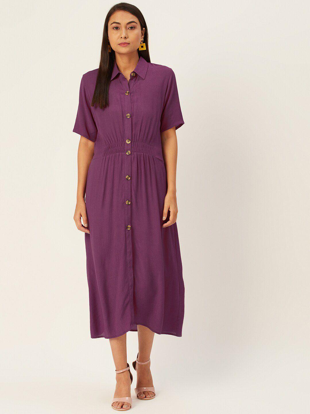 diva walk exclusive purple crepe shirt midi dress