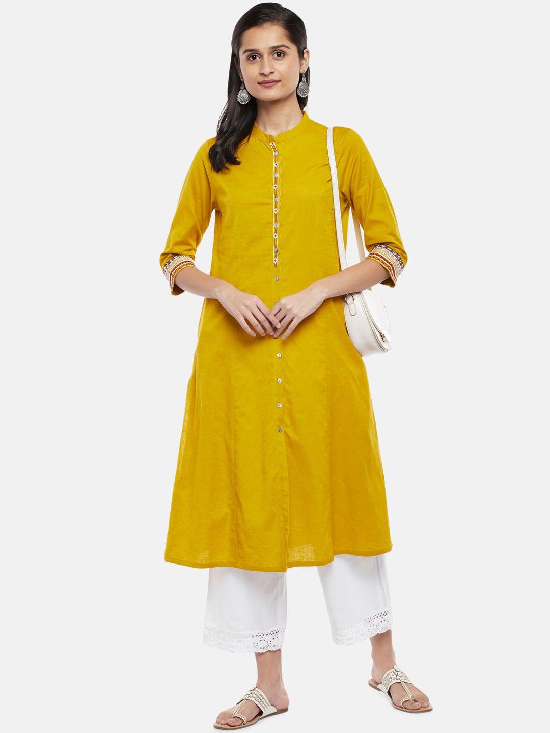 rangmanch by pantaloons women mustard yellow thread work kurta