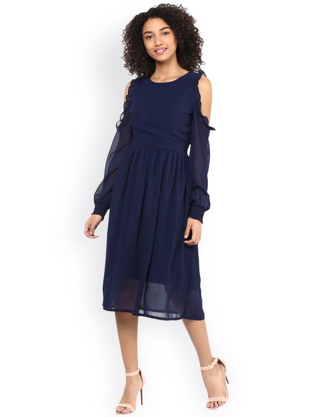 harpa women navy solid fit & flare dress