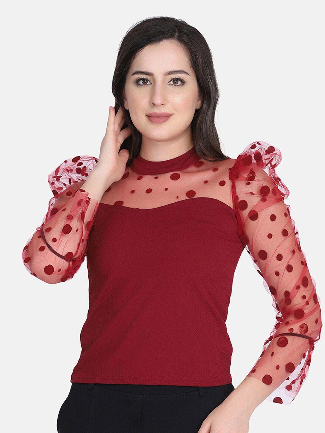 buy new trend maroon floral print top