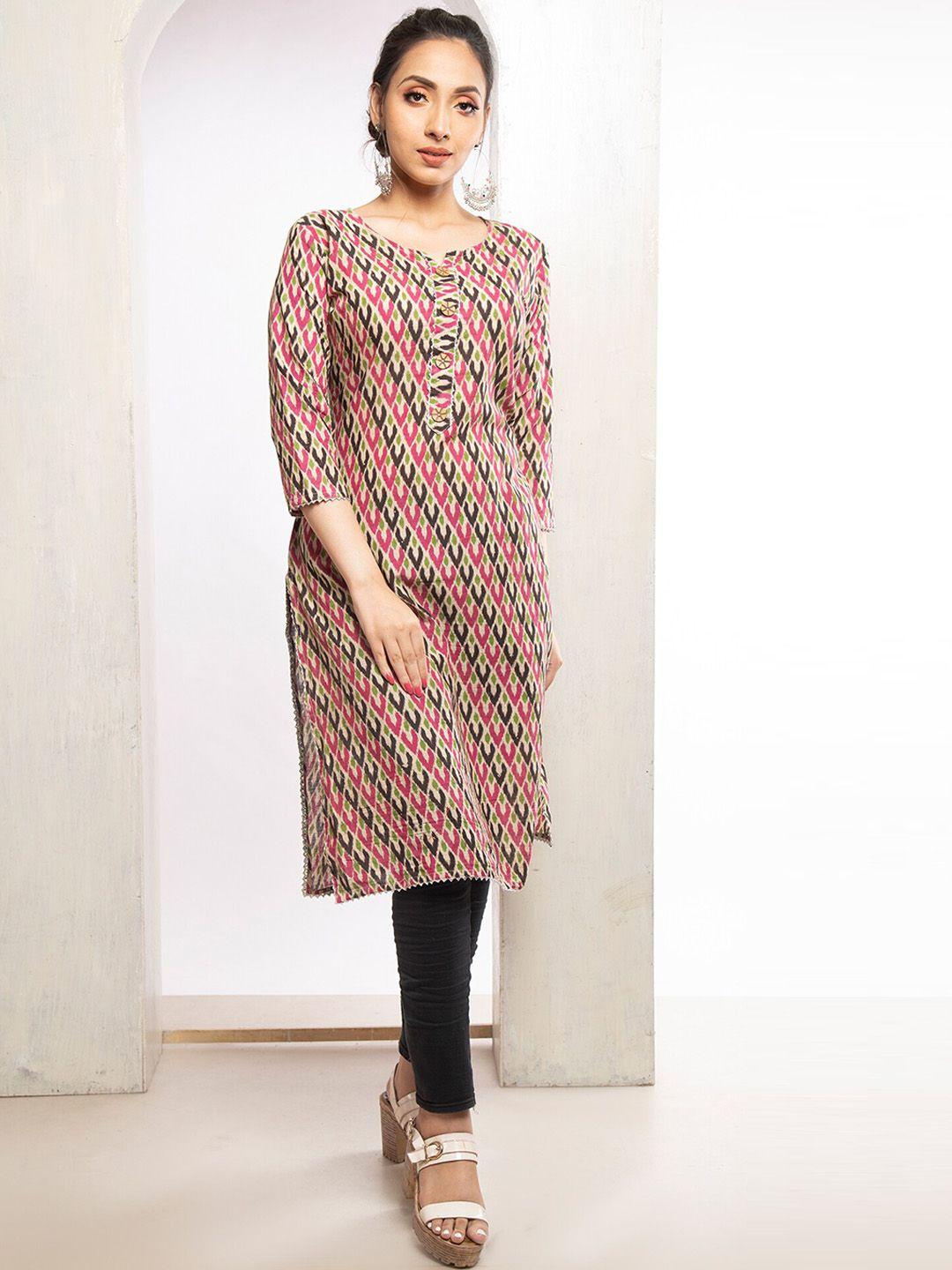 unnati silks women multicoloured geometric printed cotton handloom kurta