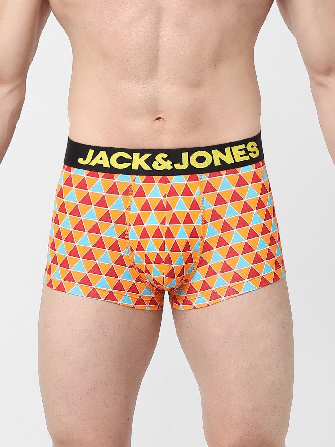 jack & jones men orange & red printed short trunk 1563295002