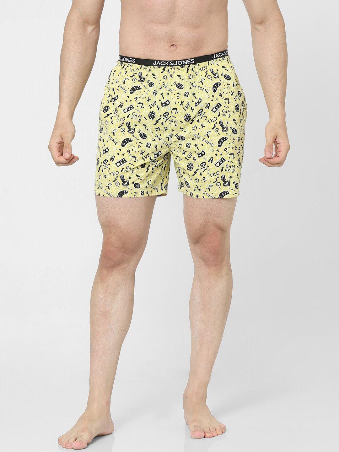 jack & jones men yellow & black printed cotton boxers 2259443002