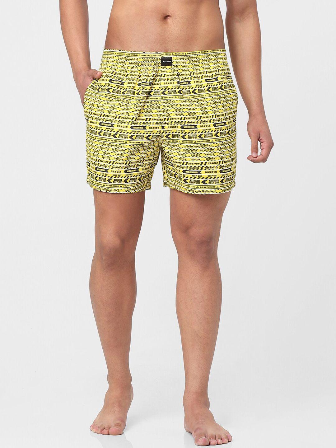 jack & jones men yellow & black printed boxers 2791620002