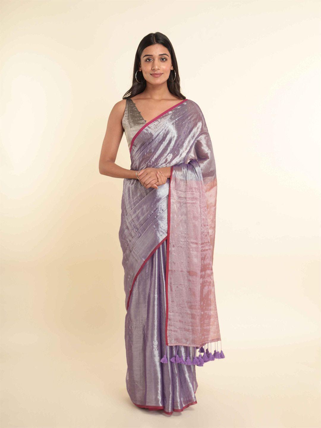 suta lavender & pink solid zari saree