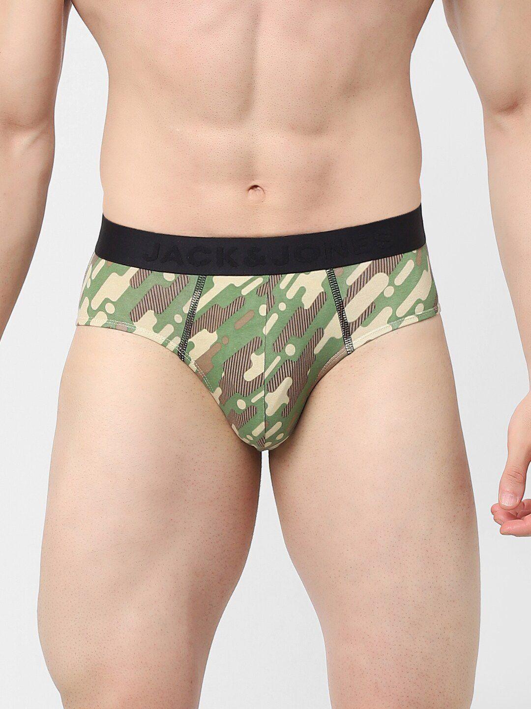 jack & jones green cotton camouflage print basic brief