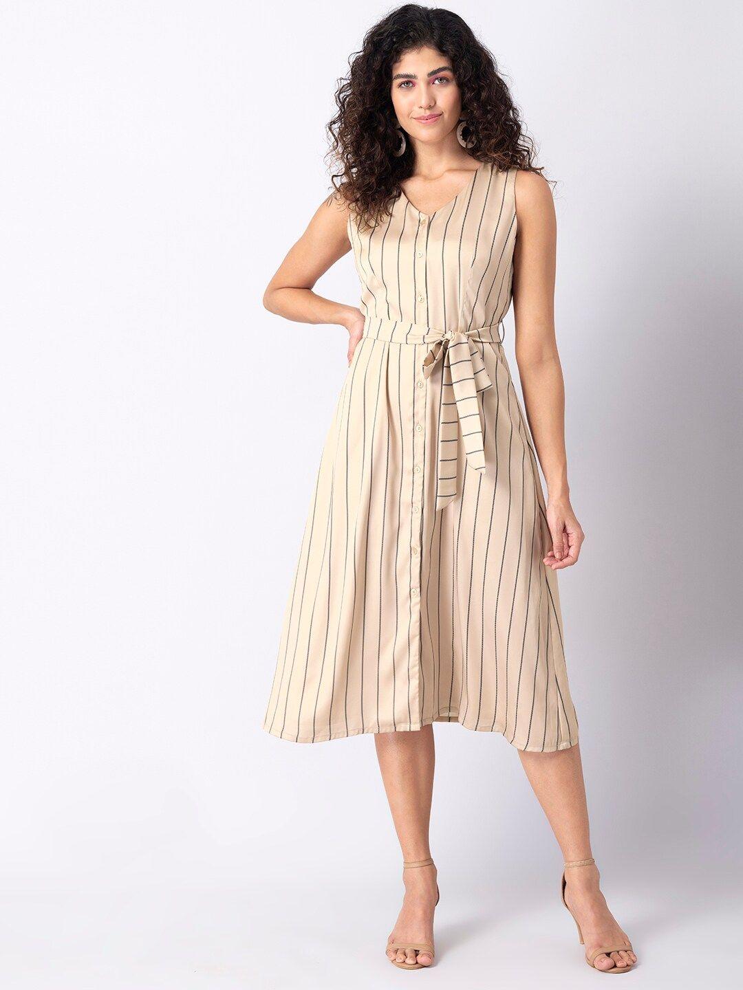 faballey beige striped satin midi dress