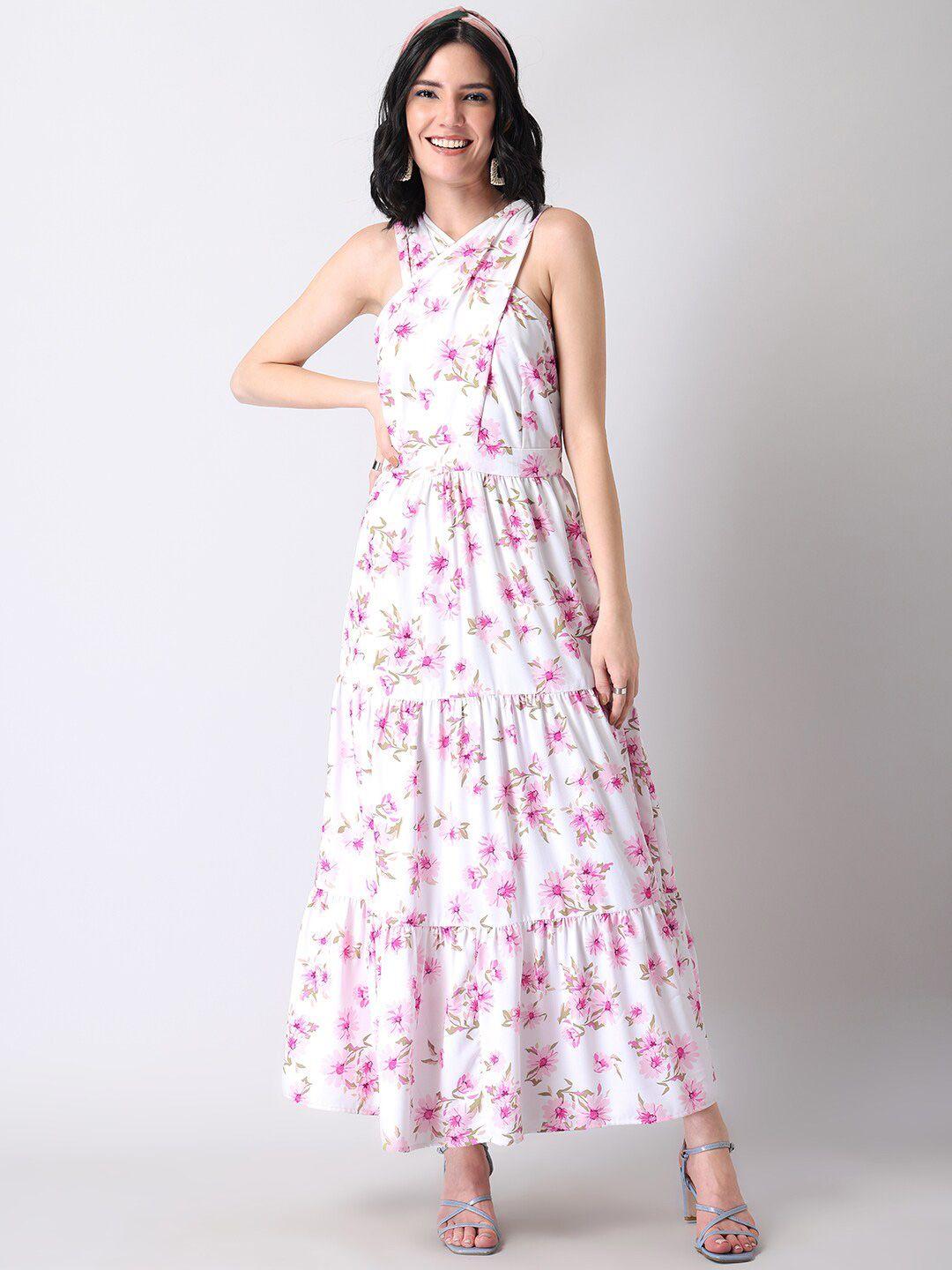 faballey white floral georgette tiered maxi dress