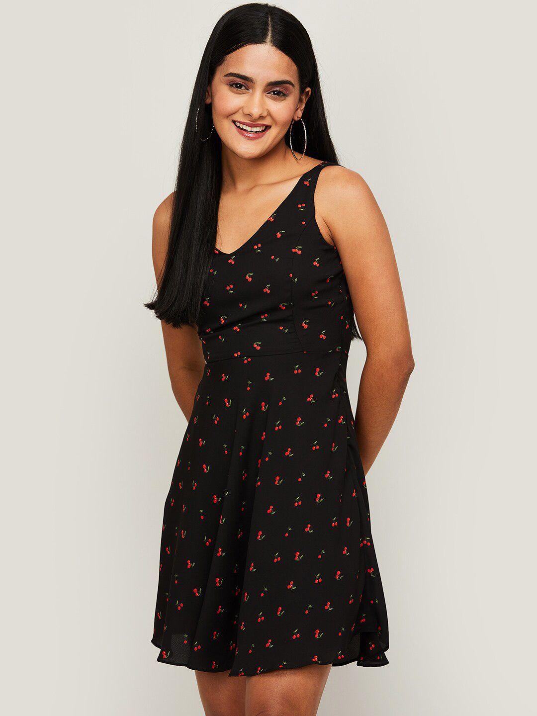 ginger by lifestyle women black printed fit and flare dress