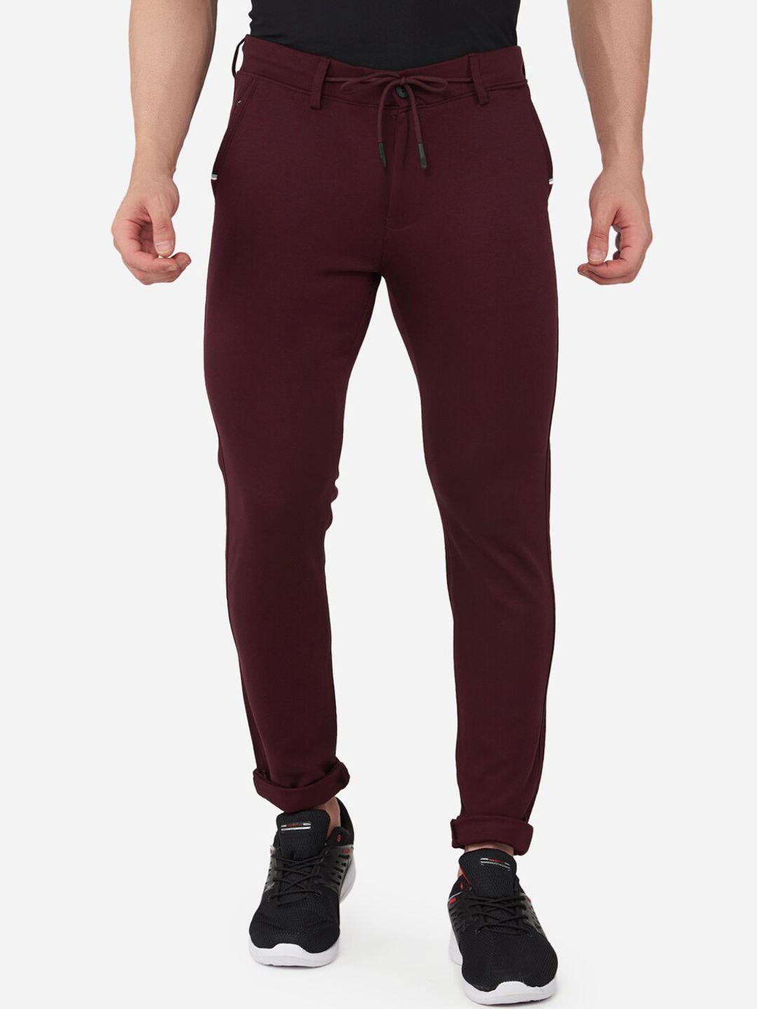 beevee men maroon solid track pants