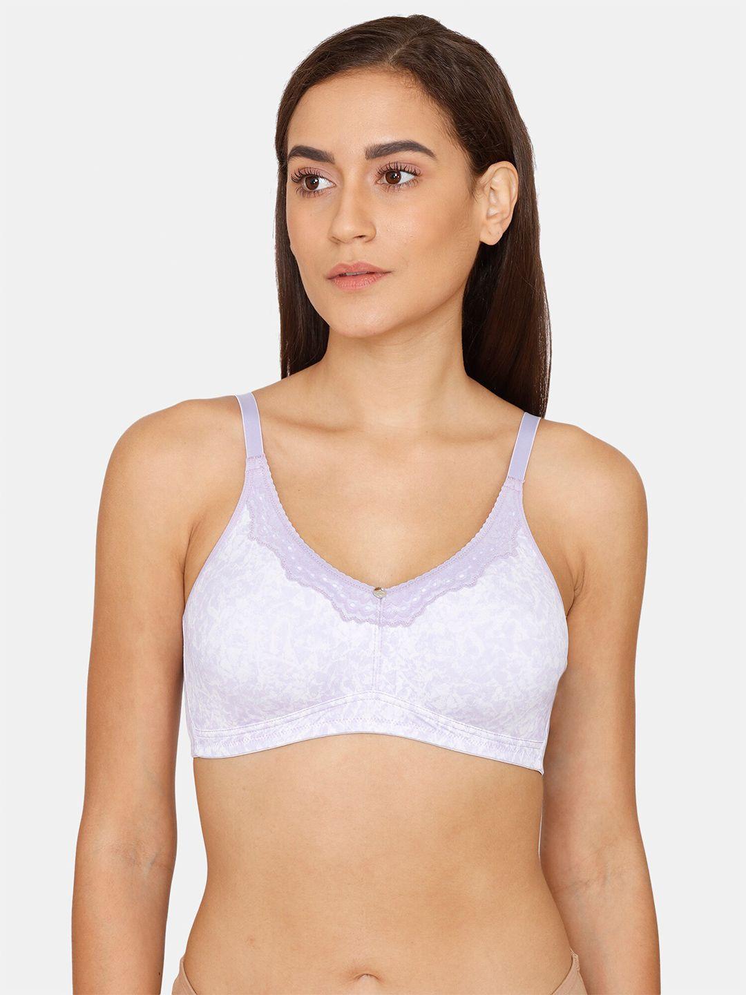 zivame lavender & white non padded floral t-shirt bra