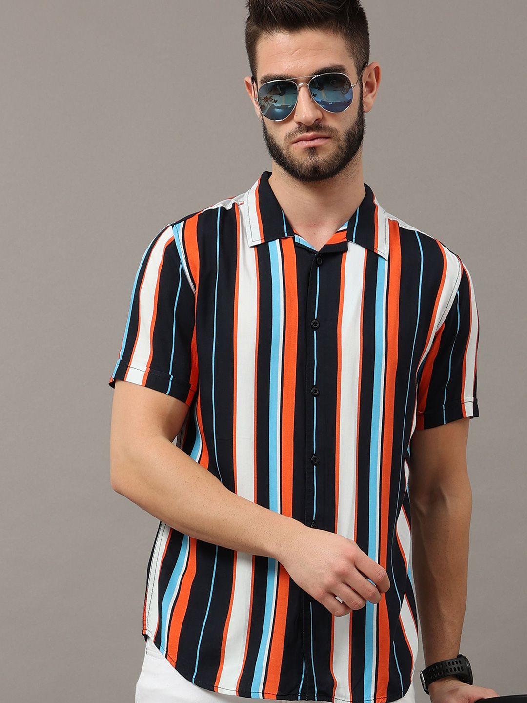 here&now men multicoloured slim fit striped casual shirt