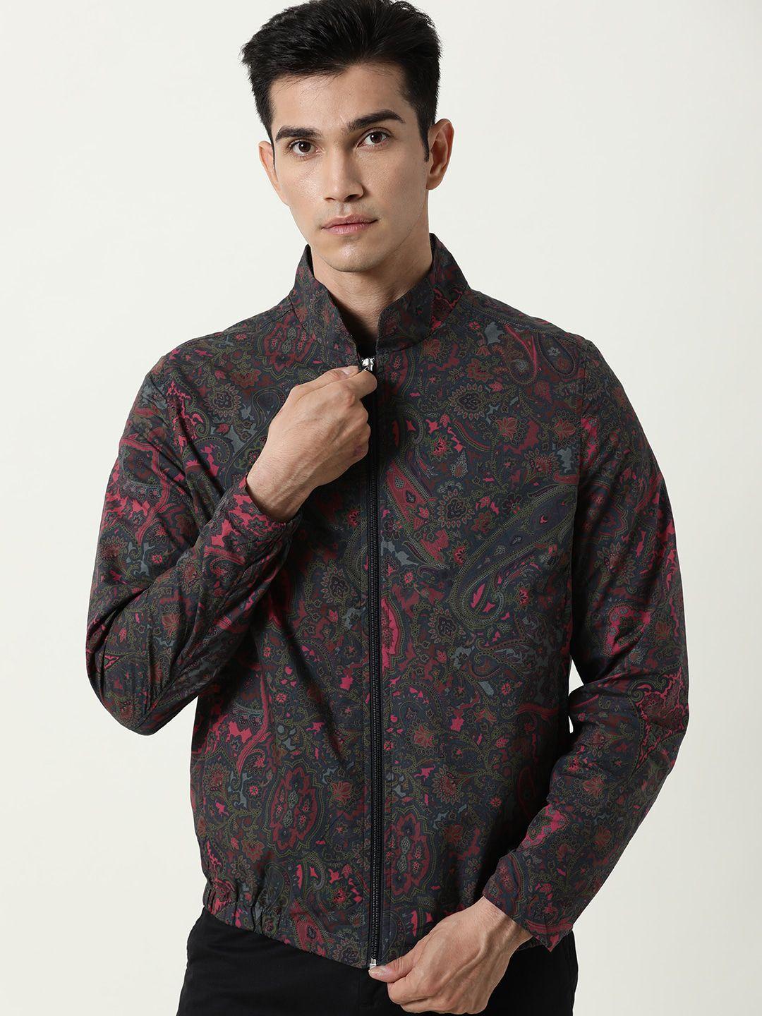 rare rabbit men pink & navy blue floral printed tailored jacket