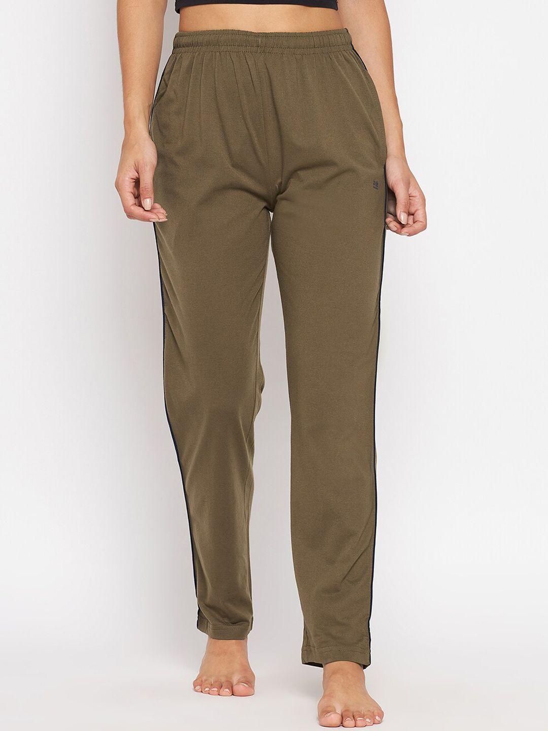 okane women olive green solid lounge pants