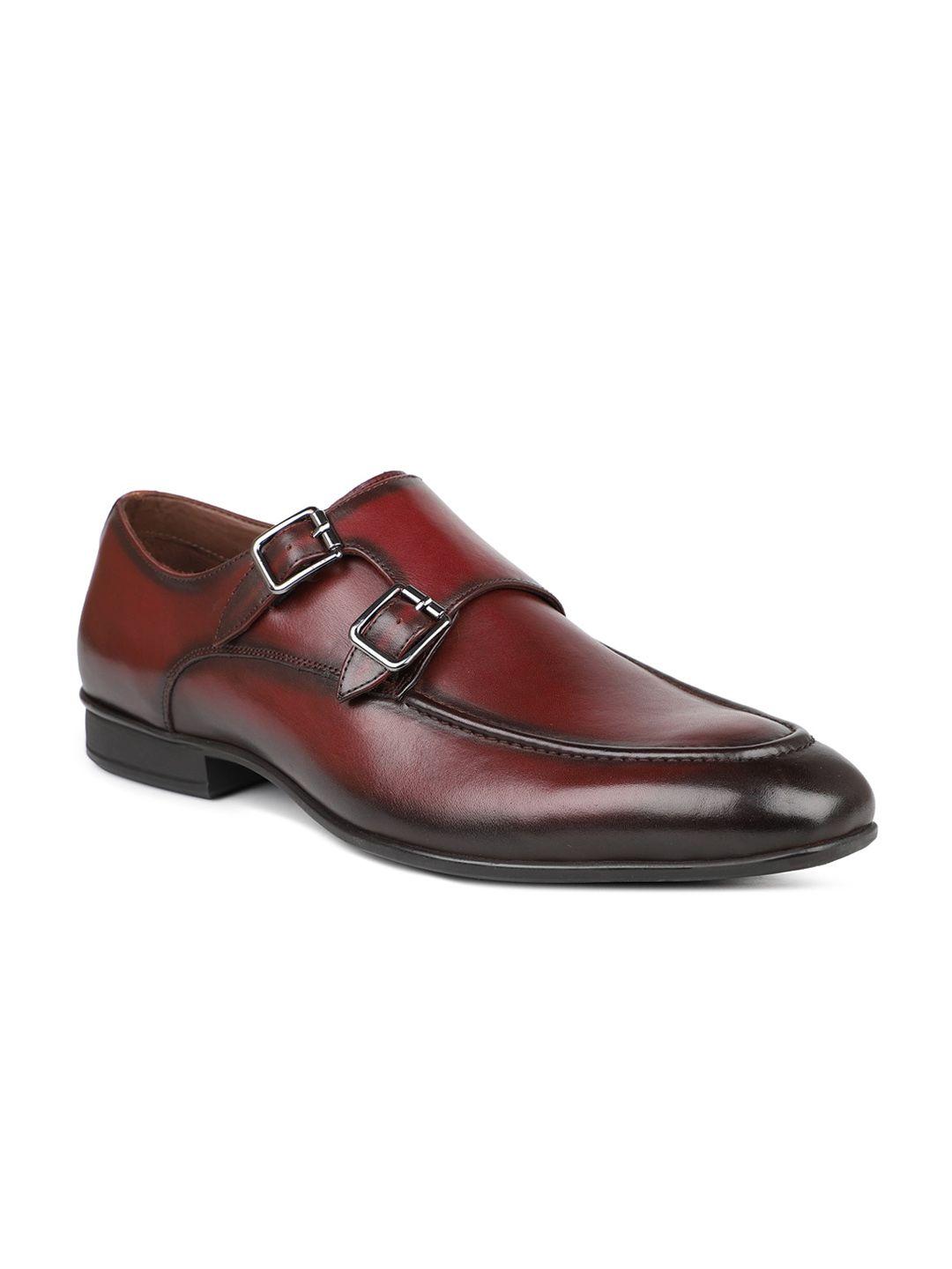 atesber men maroon solid formal monk shoes