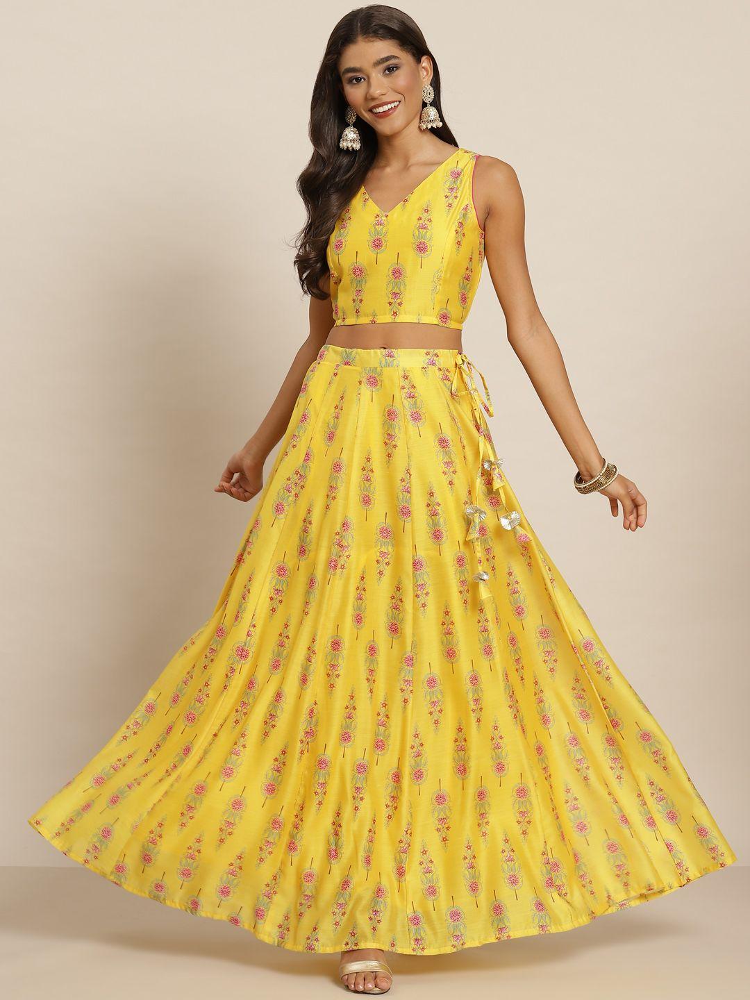 shae by sassafras yellow & pink printed ready to wear lehenga & choli