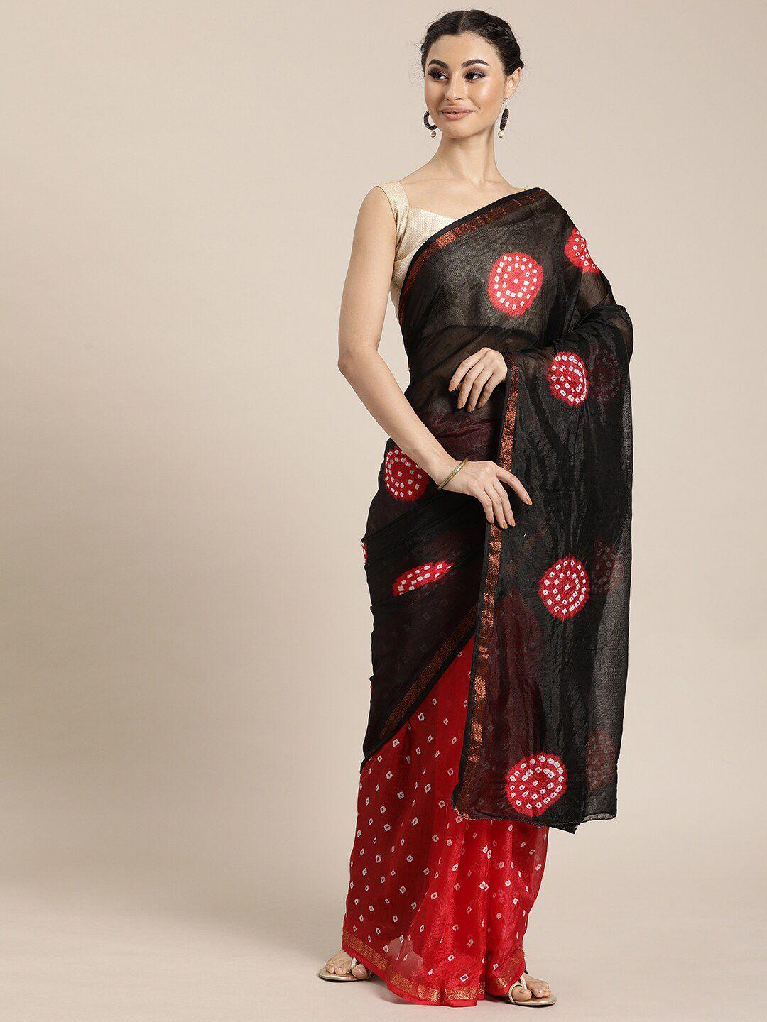 mitera black & red bandhani zari art silk bandhani saree