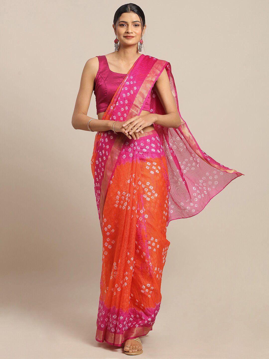 mitera orange & pink art silk bandhani saree