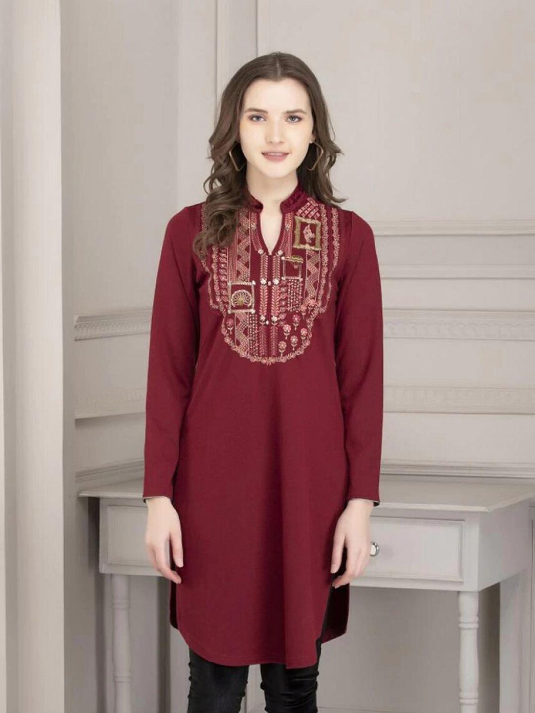 lakshita women maroon ethnic motifs embroidered kurti