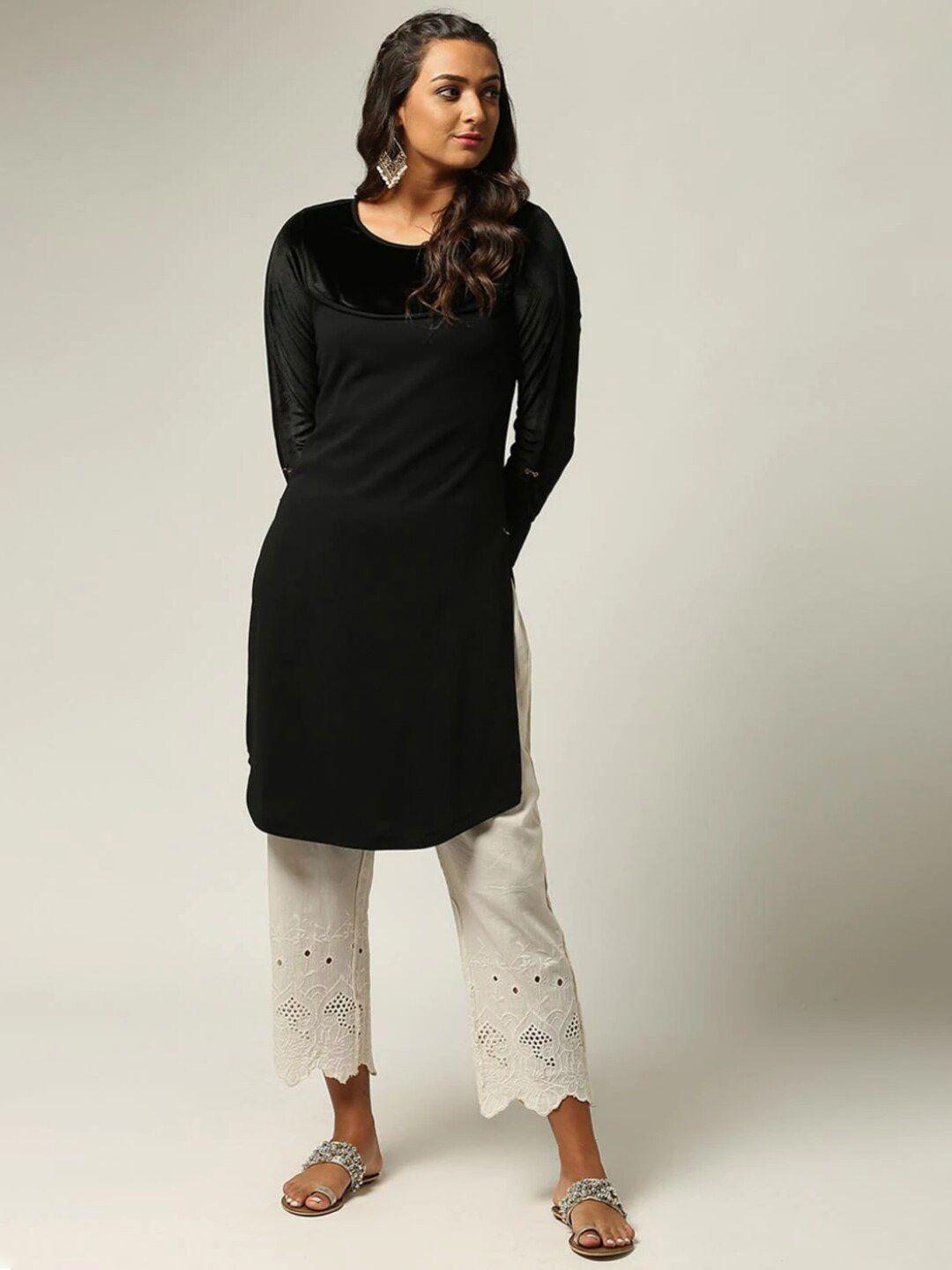 lakshita black solid full sleeved kurti