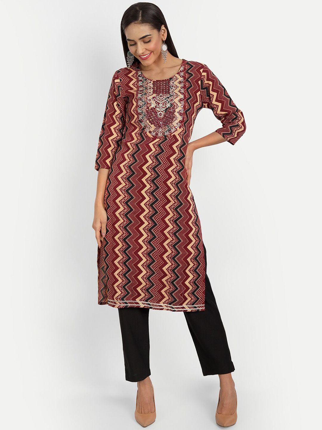 singni women multicoloured leheriya print embroidered kurta with trousers