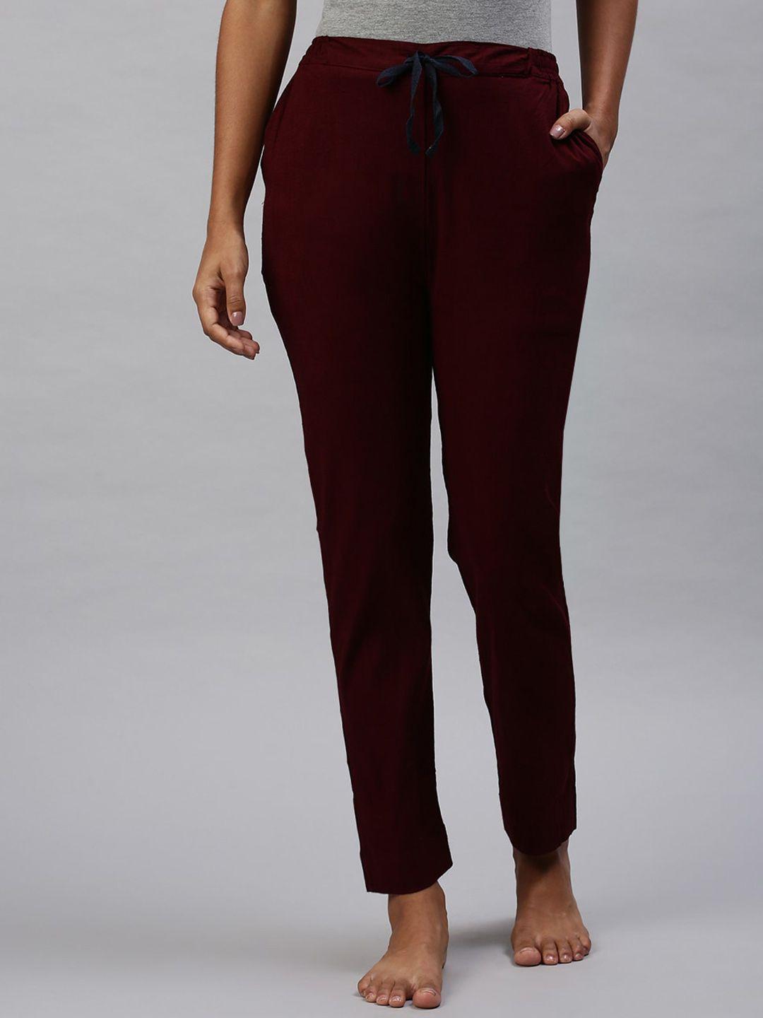 kryptic women burgundy solid lounge pants