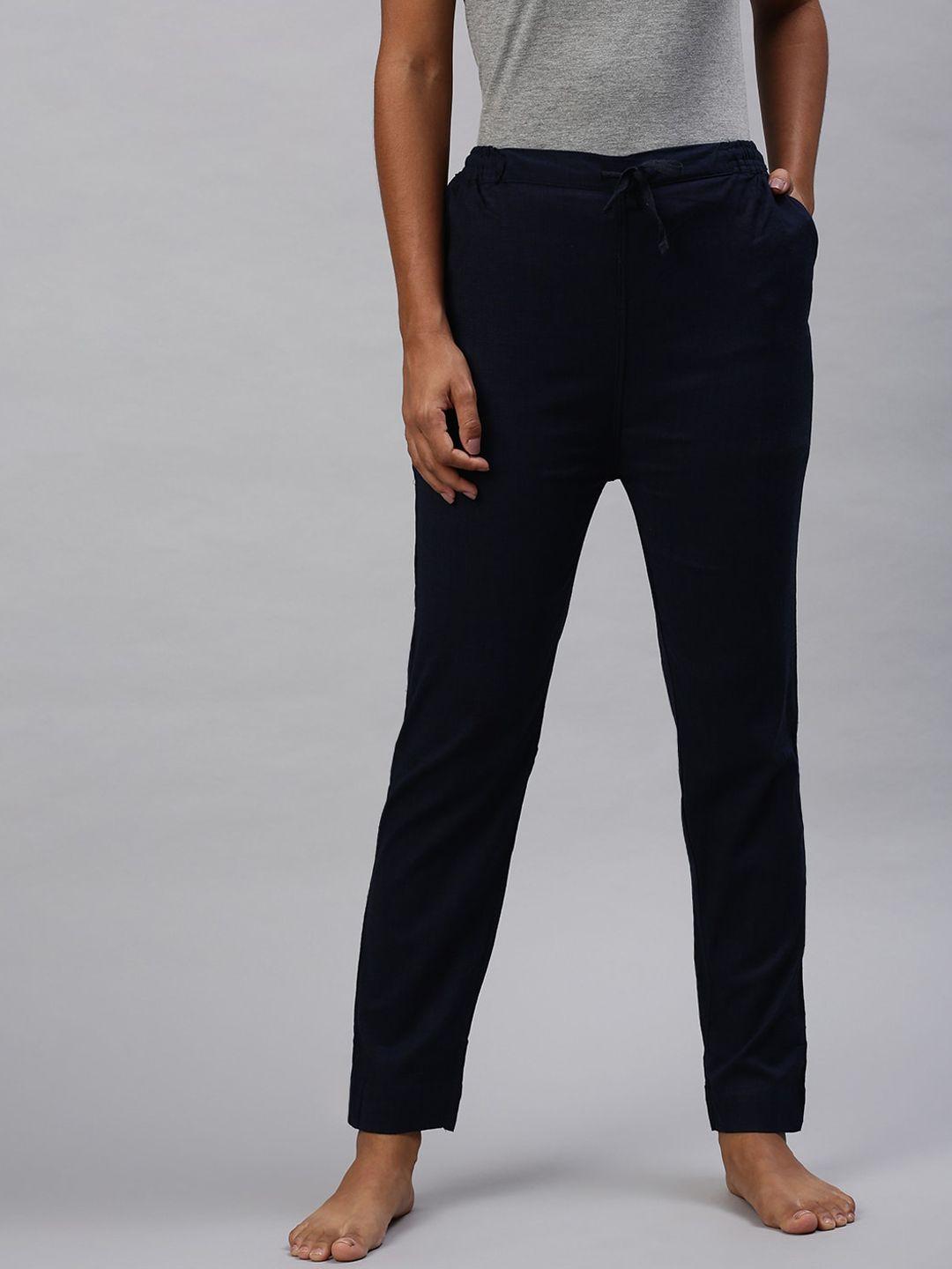 kryptic women navy blue solid lounge pants