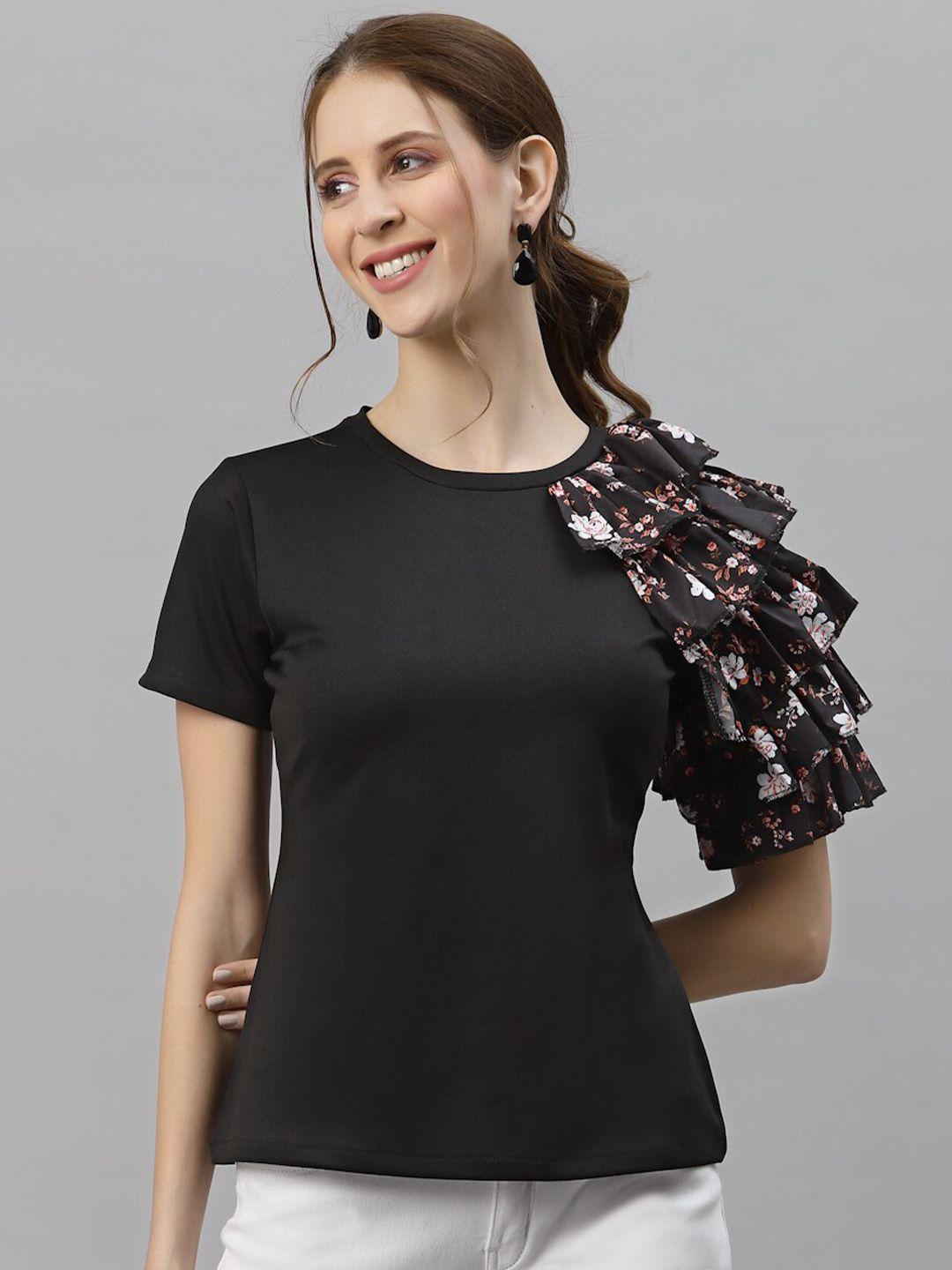 selvia black ruffled monochrome scuba top