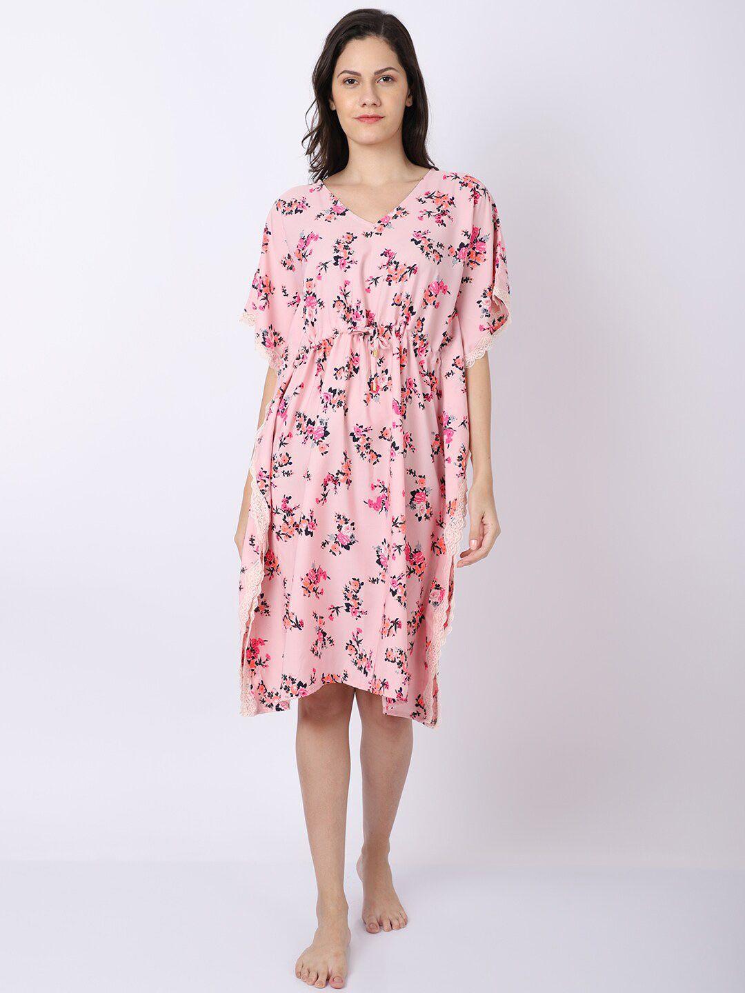 erotissch women pink printed kaftan nightdress