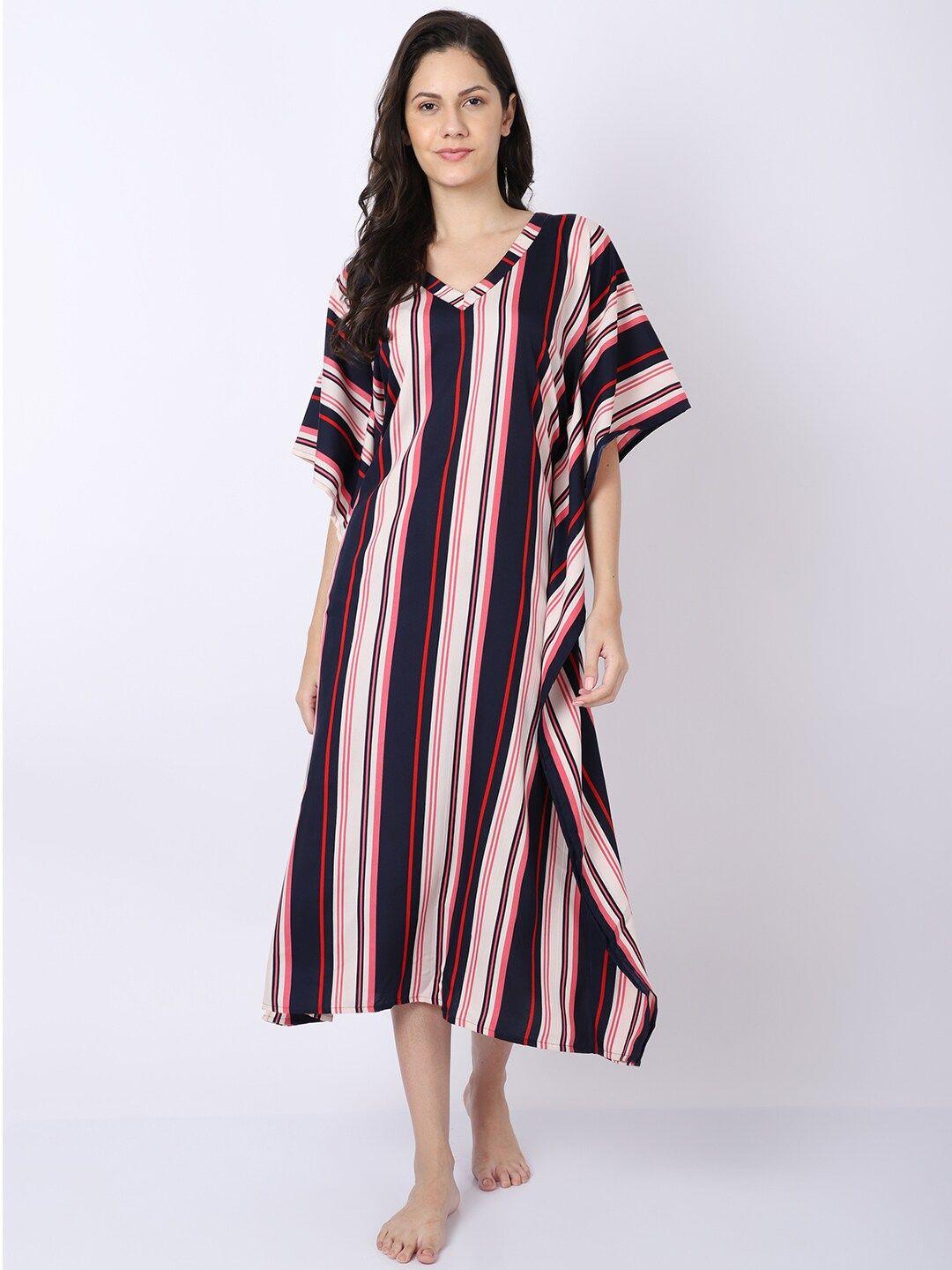 erotissch women navy blue printed maxi kaftan nightdress