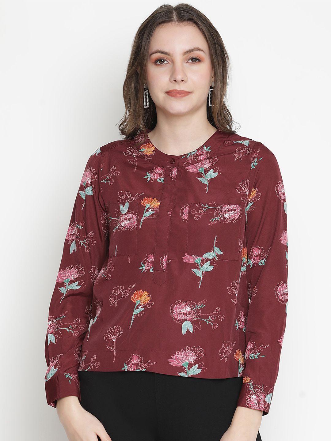 oxolloxo women maroon floral prined top