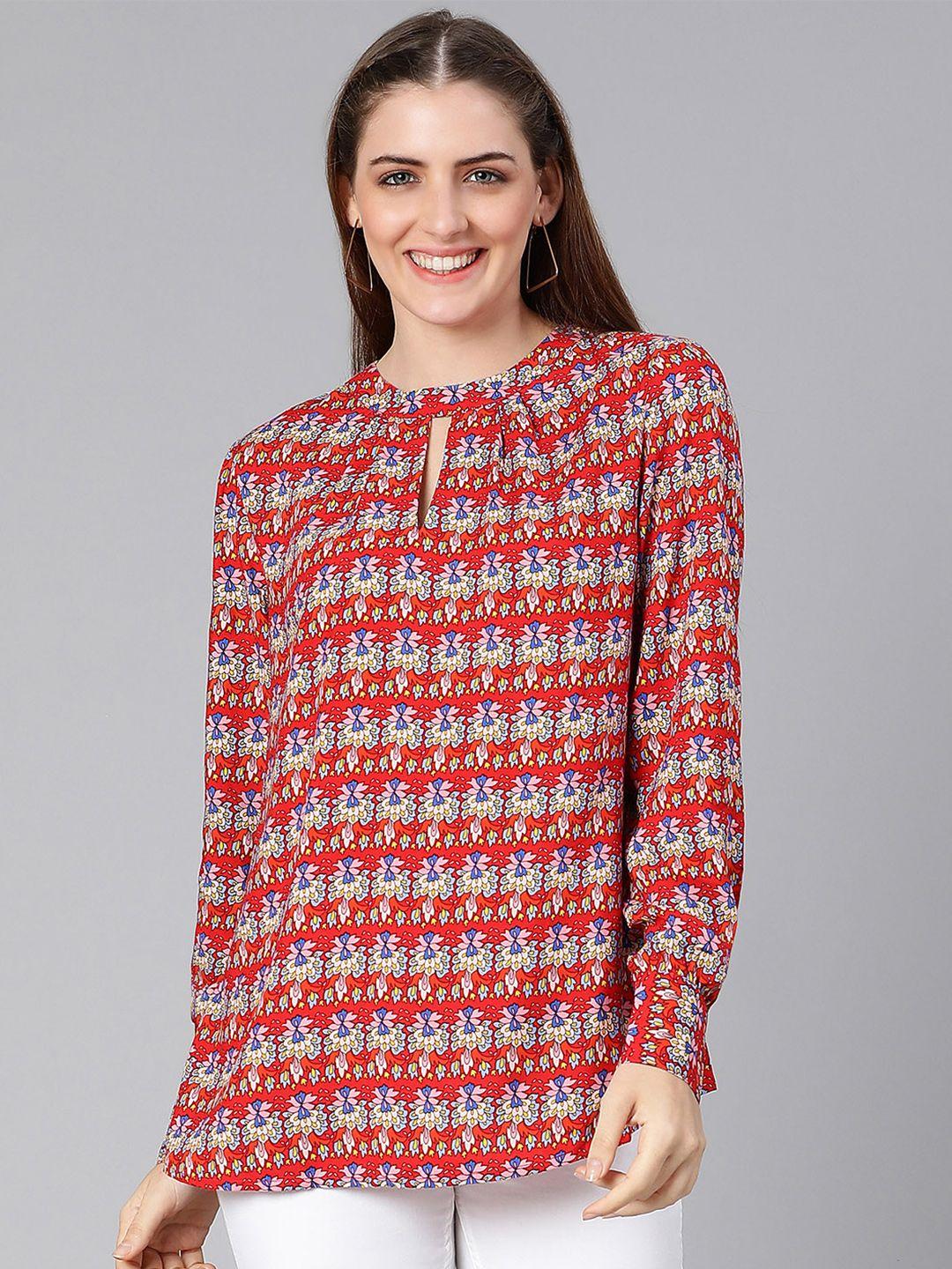 oxolloxo maroon floral print crepe top