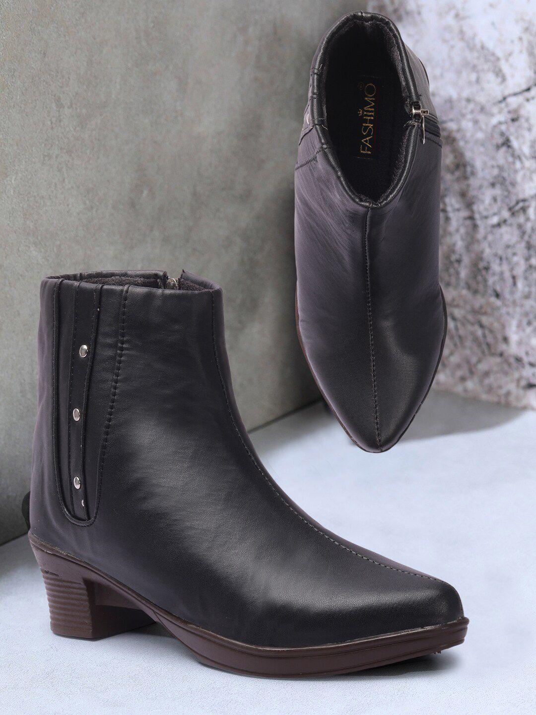 fashimo women black block heel boots