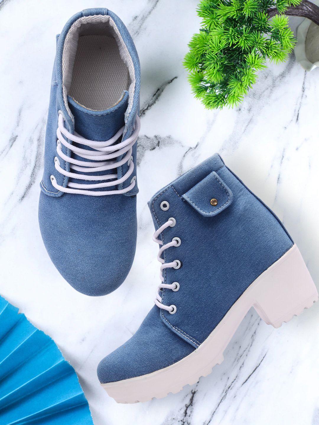 fashimo women blue denim  heel boots