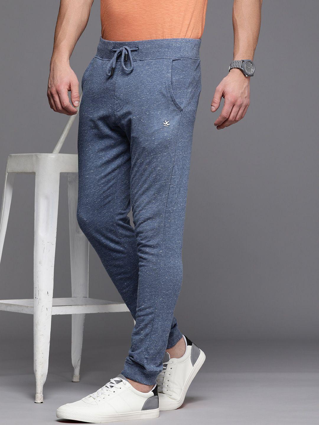 wrogn men blue solid regular fit joggers