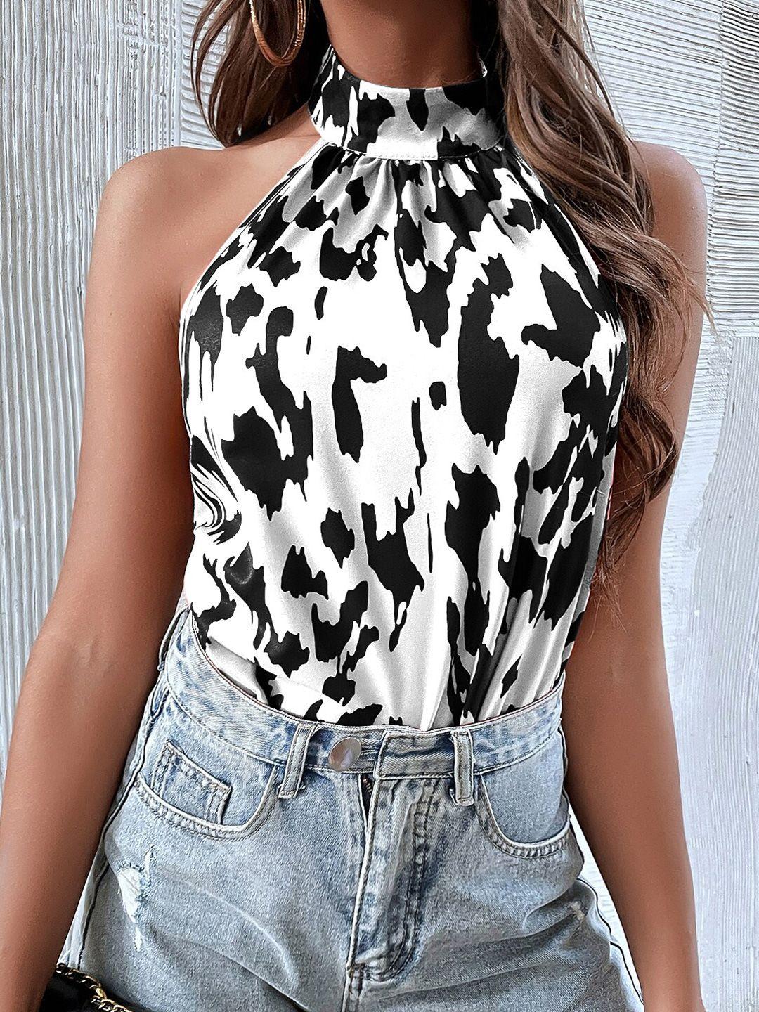 stylecast black printed halter neck top