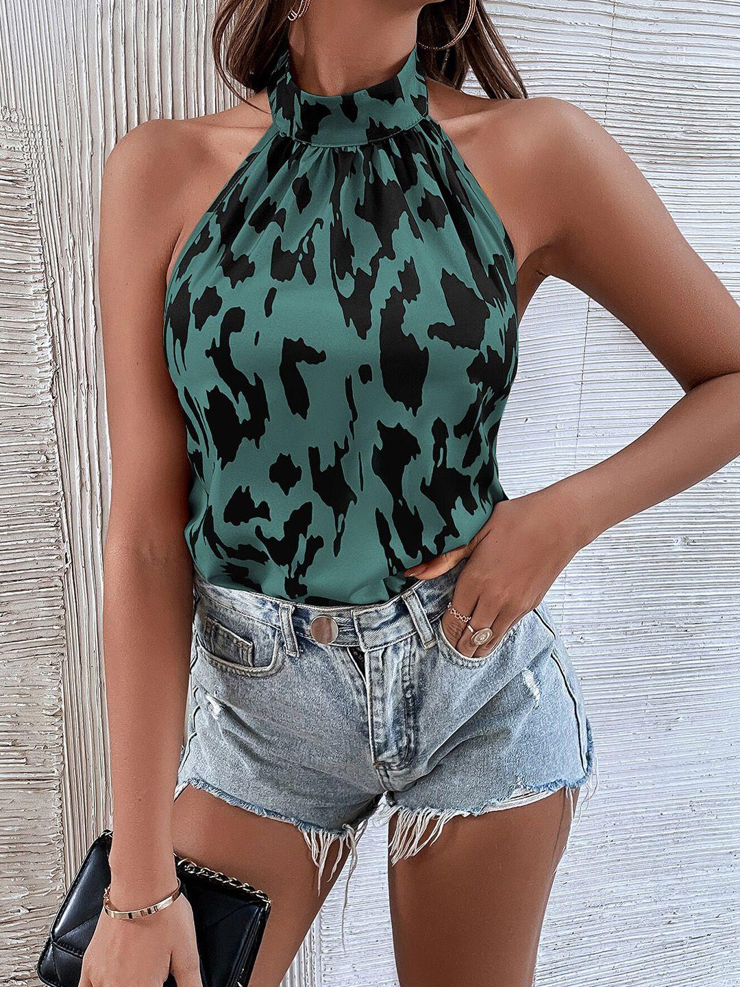 bostreet green print halter neck top