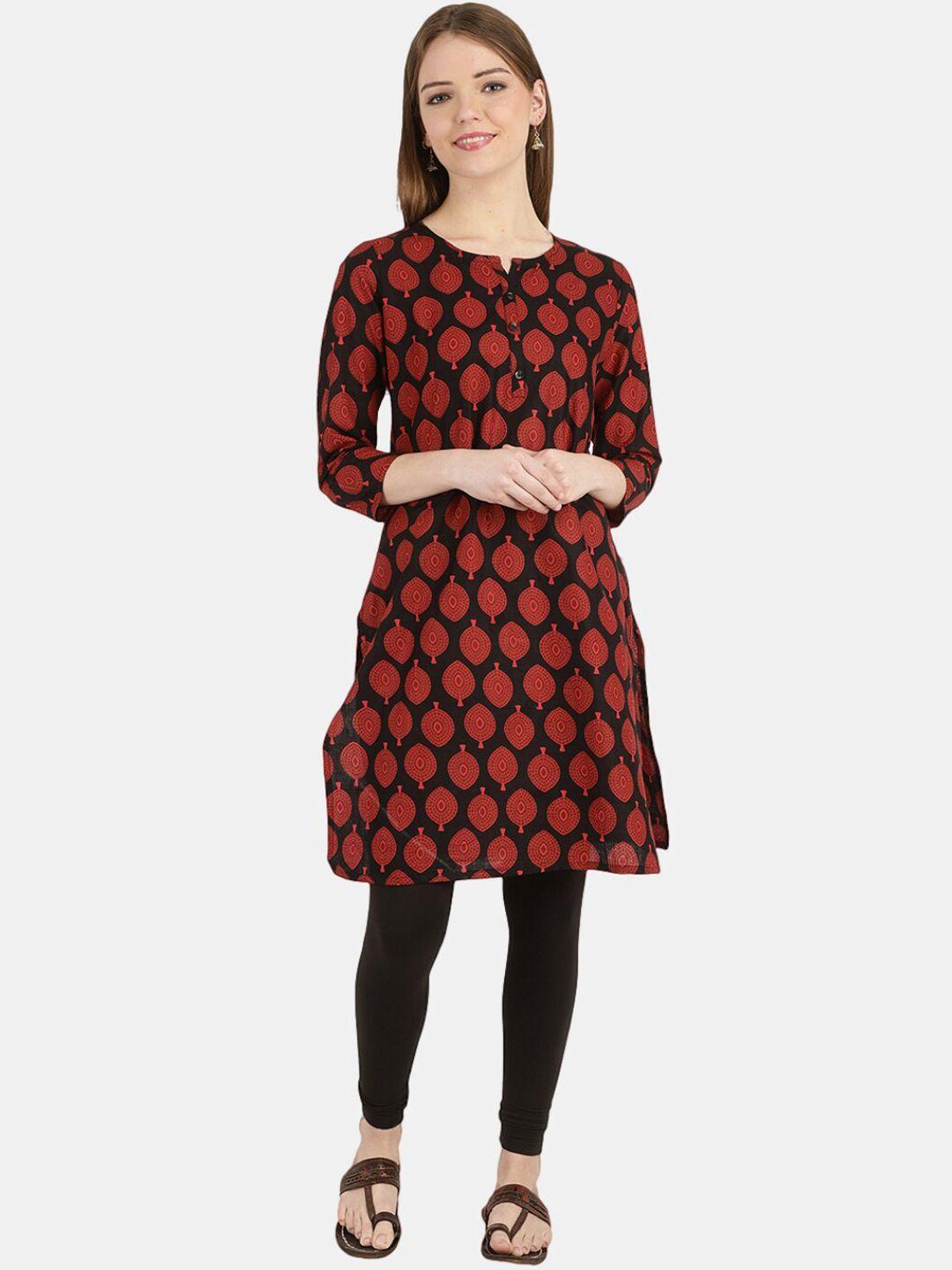 desi mix women black ethnic motifs printed kurta