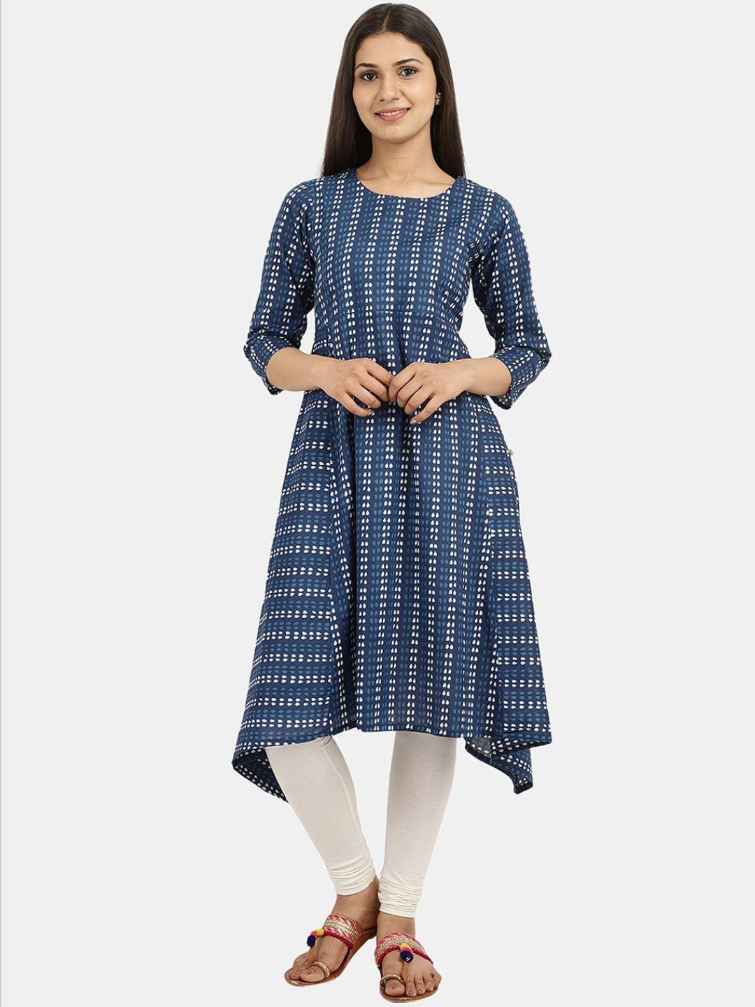 desi mix women blue geometric printed kurta