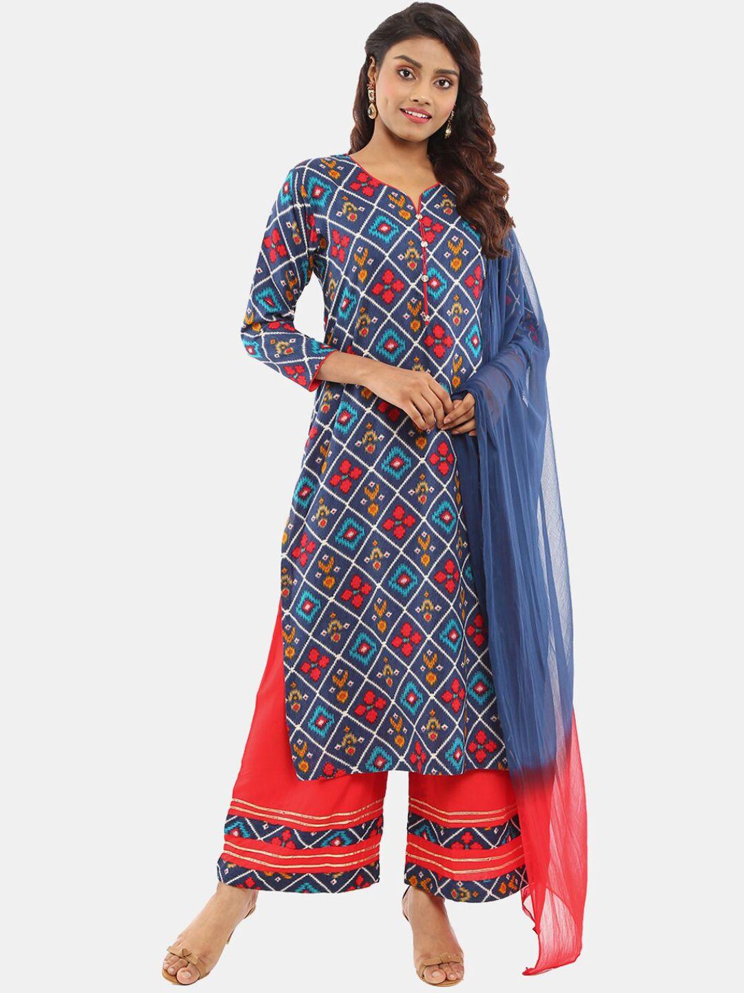 desi mix women blue geometric printed kurta