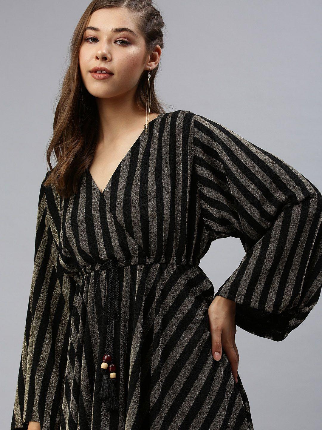 showoff women bronze-toned & black striped kaftan dress