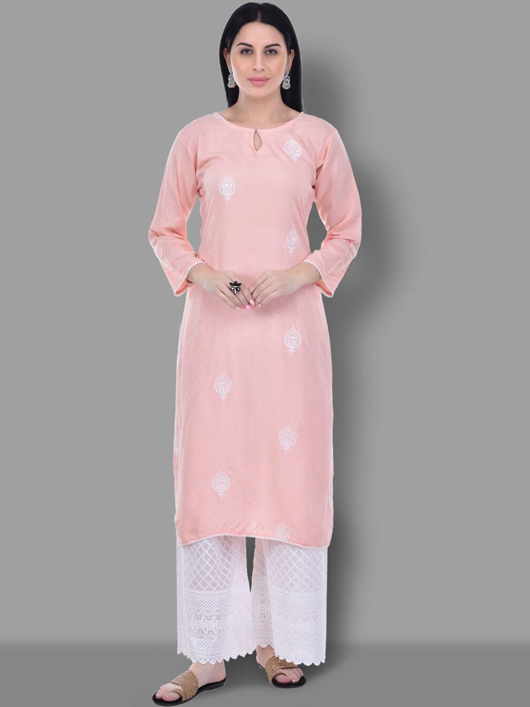 ziva fashion women pink ethnic motifs embroidered thread work kurta