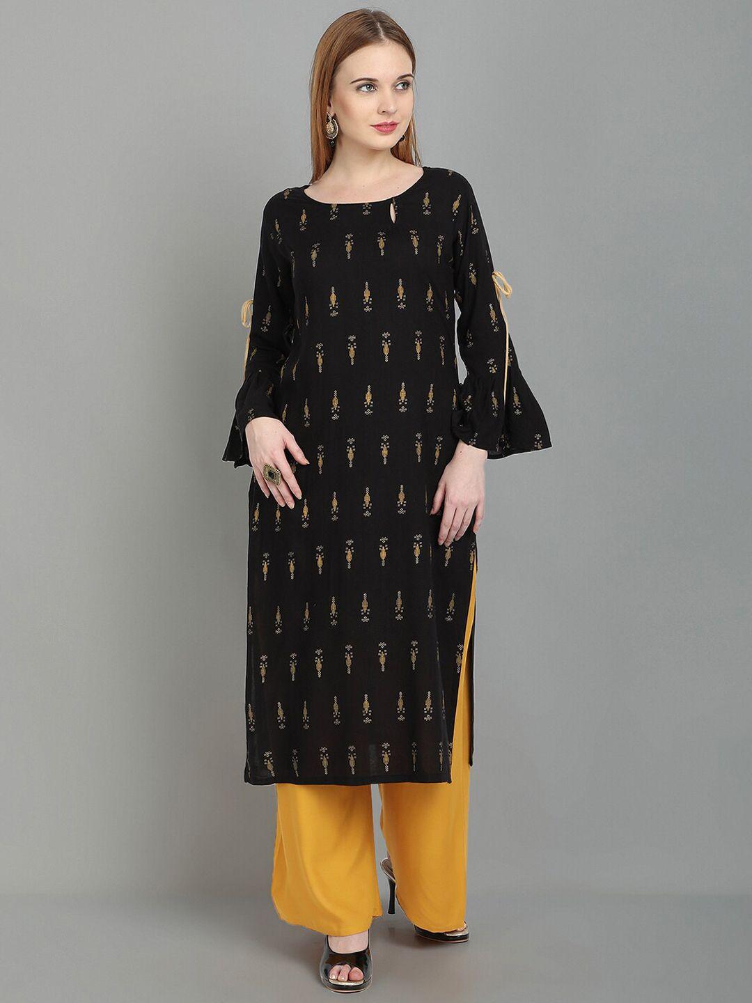 ziva fashion women black printed cotton kurta