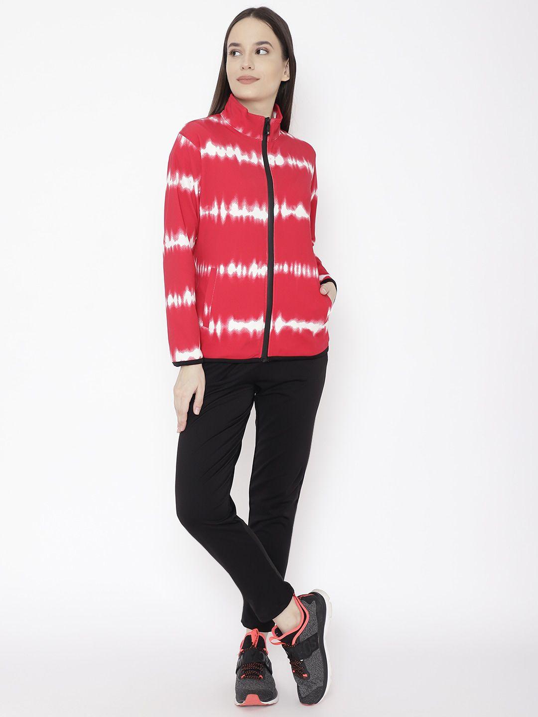 chkokko women red & white graphic printed tracksuits