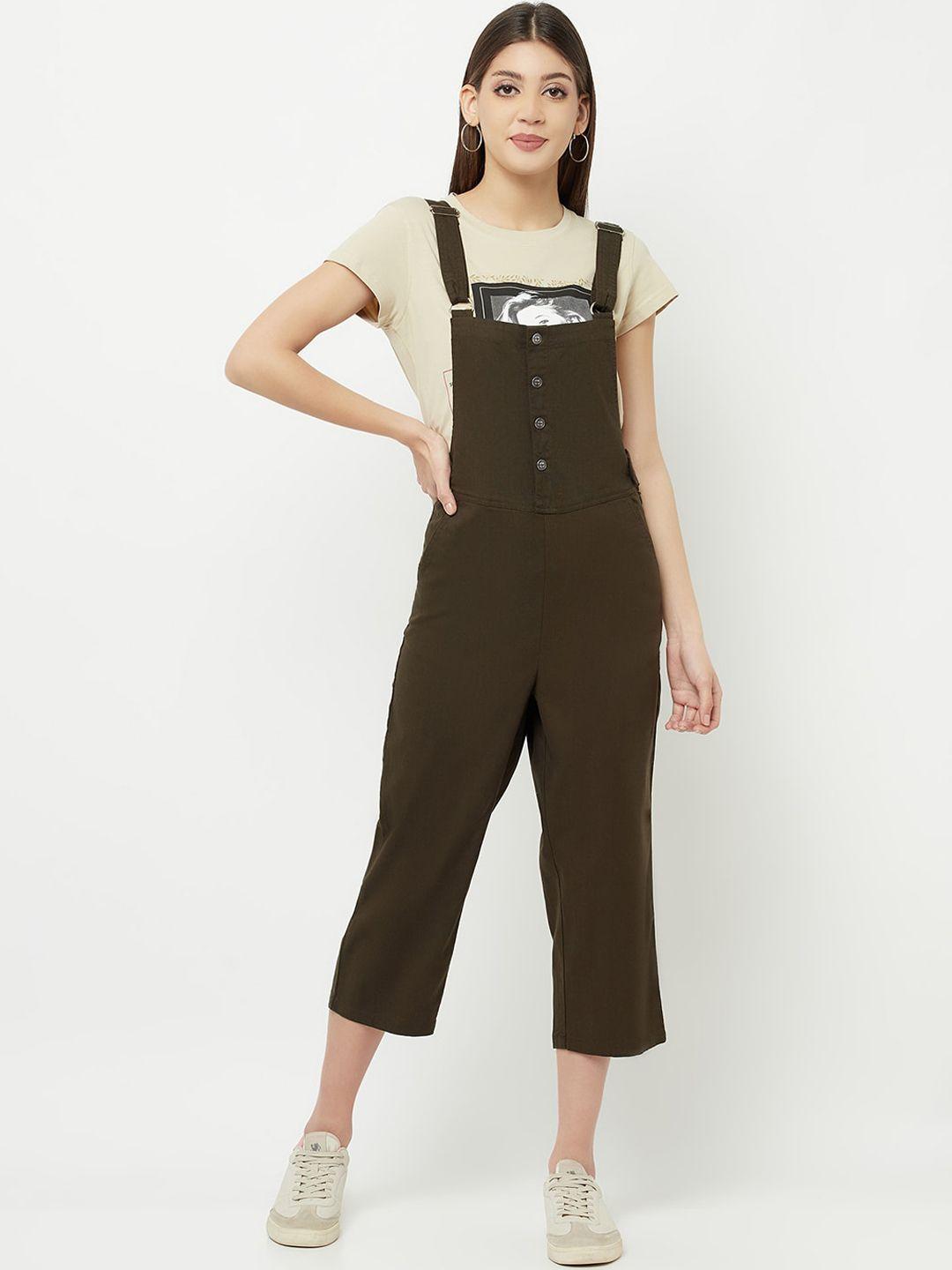 crimsoune club women olive green soild straight-leg dungarees