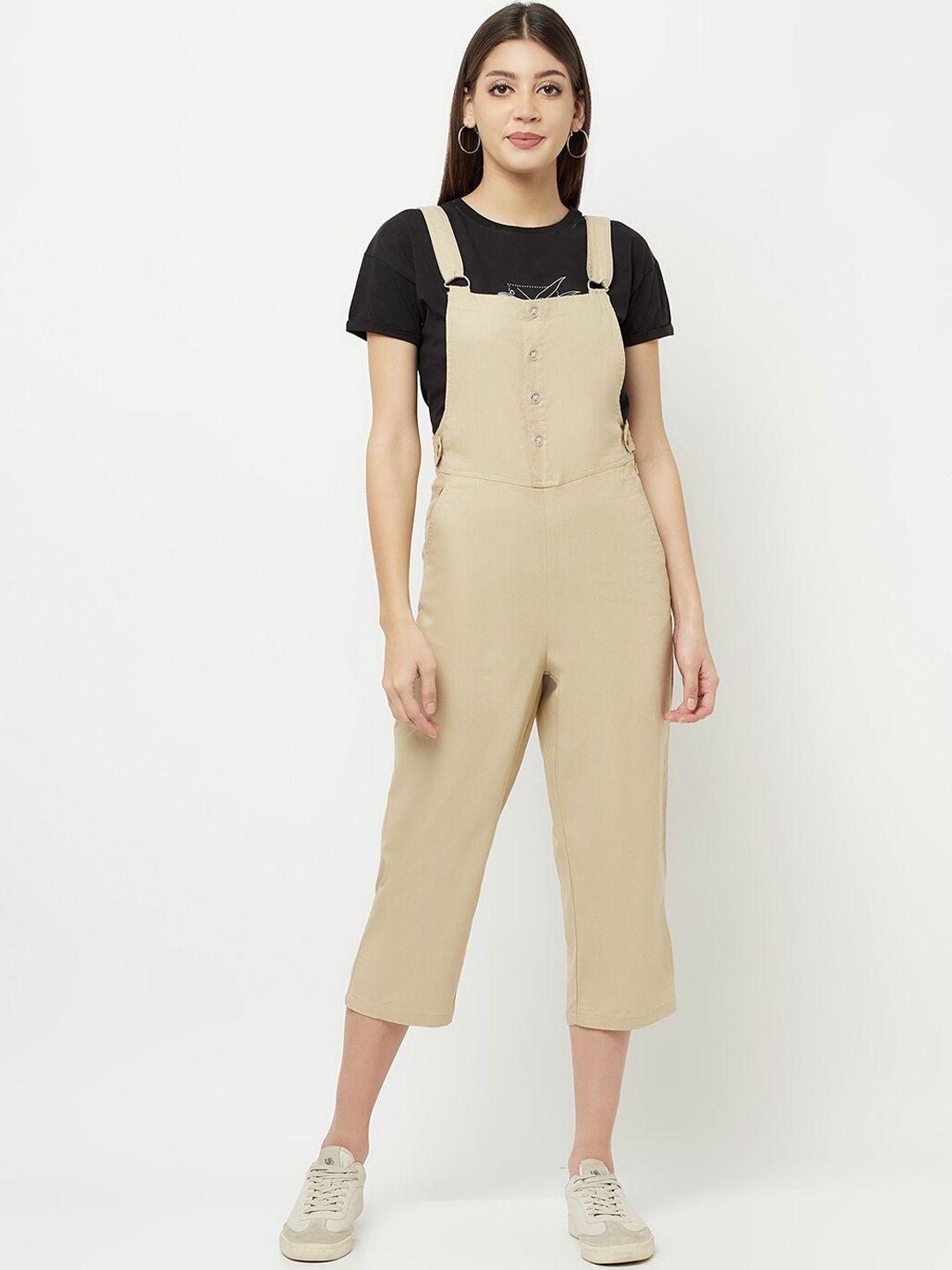 crimsoune club women beige soild straight-leg dungarees