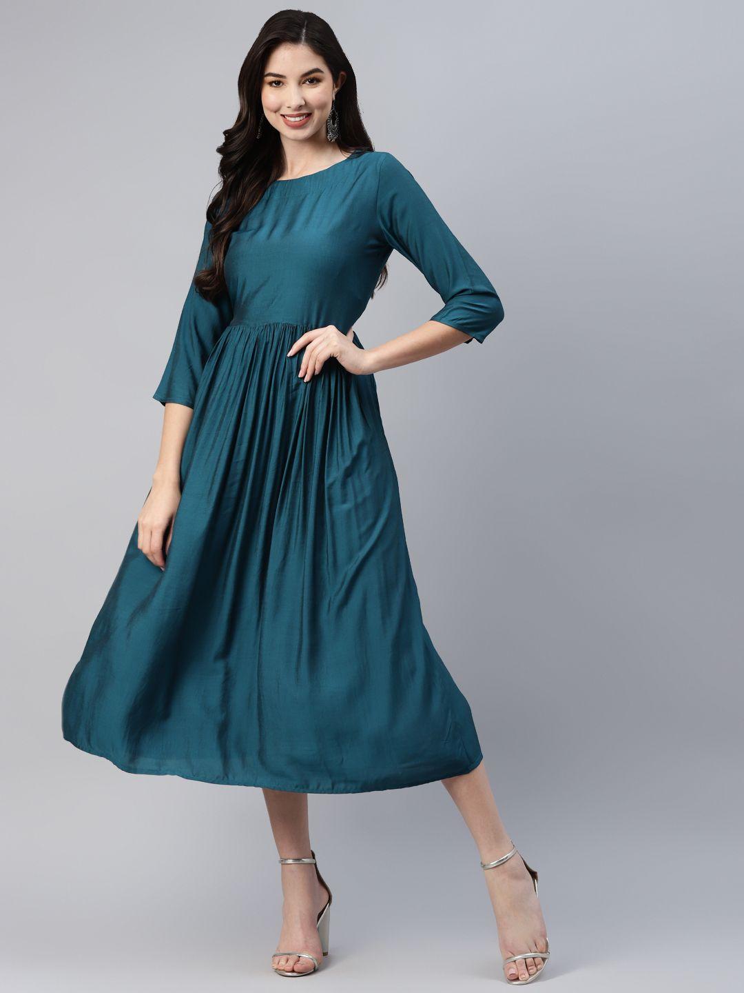 aarika teal blue a-line midi dress