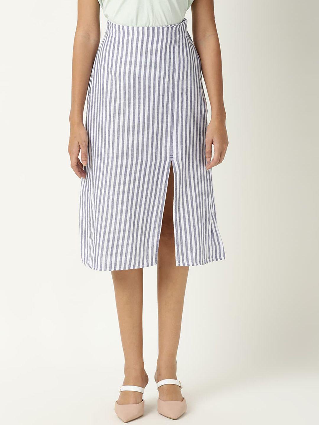 rareism women moonly blue striped a-line skirts