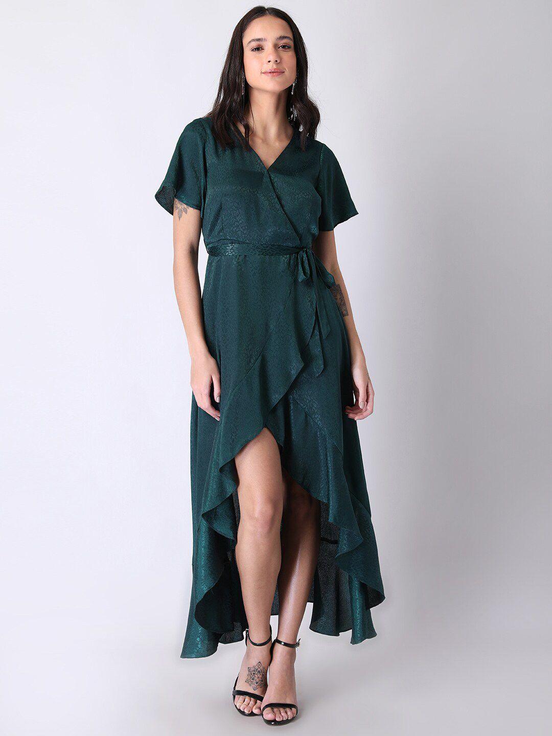 faballey green satin maxi  wrap dress