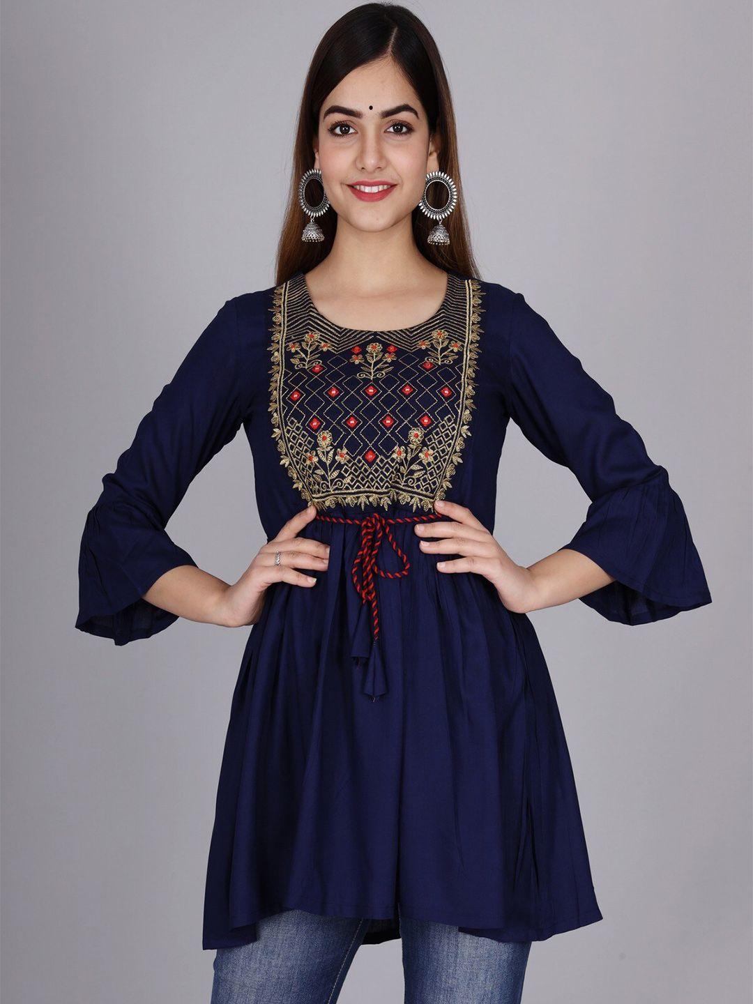 kalini blue floral embroidered longline top